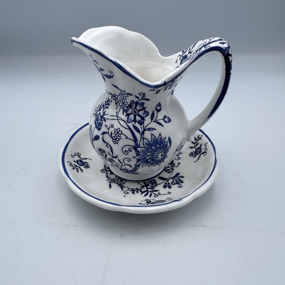 Vintage Enesco Japan Blue White Chintz Pattern Cream & Sugar Set